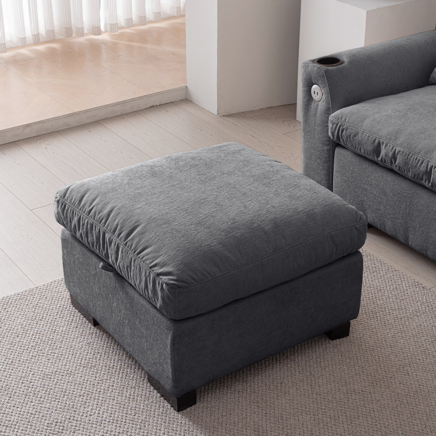 Sofa & Chair sets | Modern Modular L Shaped Chenille Sofa Couch Reversible Ottoman With Storage Removable and Washable Cushions Sofa With USB Ports & Cup Holder For Living Room | casafoyer.myshopify.com