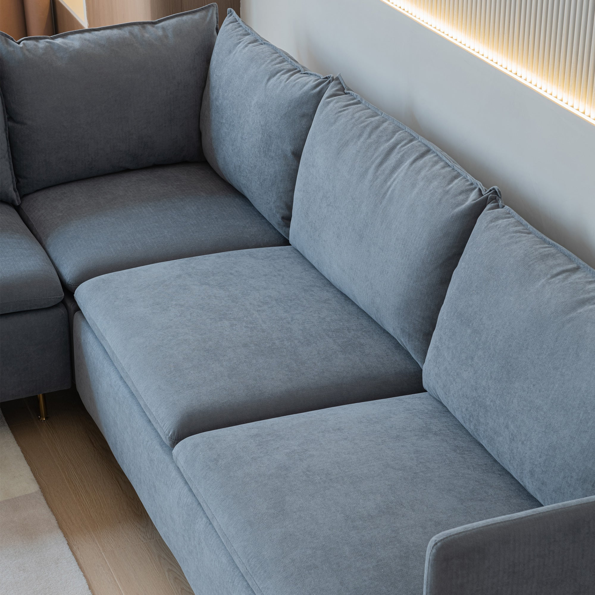 Sofa & Chair sets | Modular L-shaped Corner Sofa, Movable Chaise Facing Left/Right, Grey Cotton-Linen - 90.9 Inches | casafoyer.myshopify.com