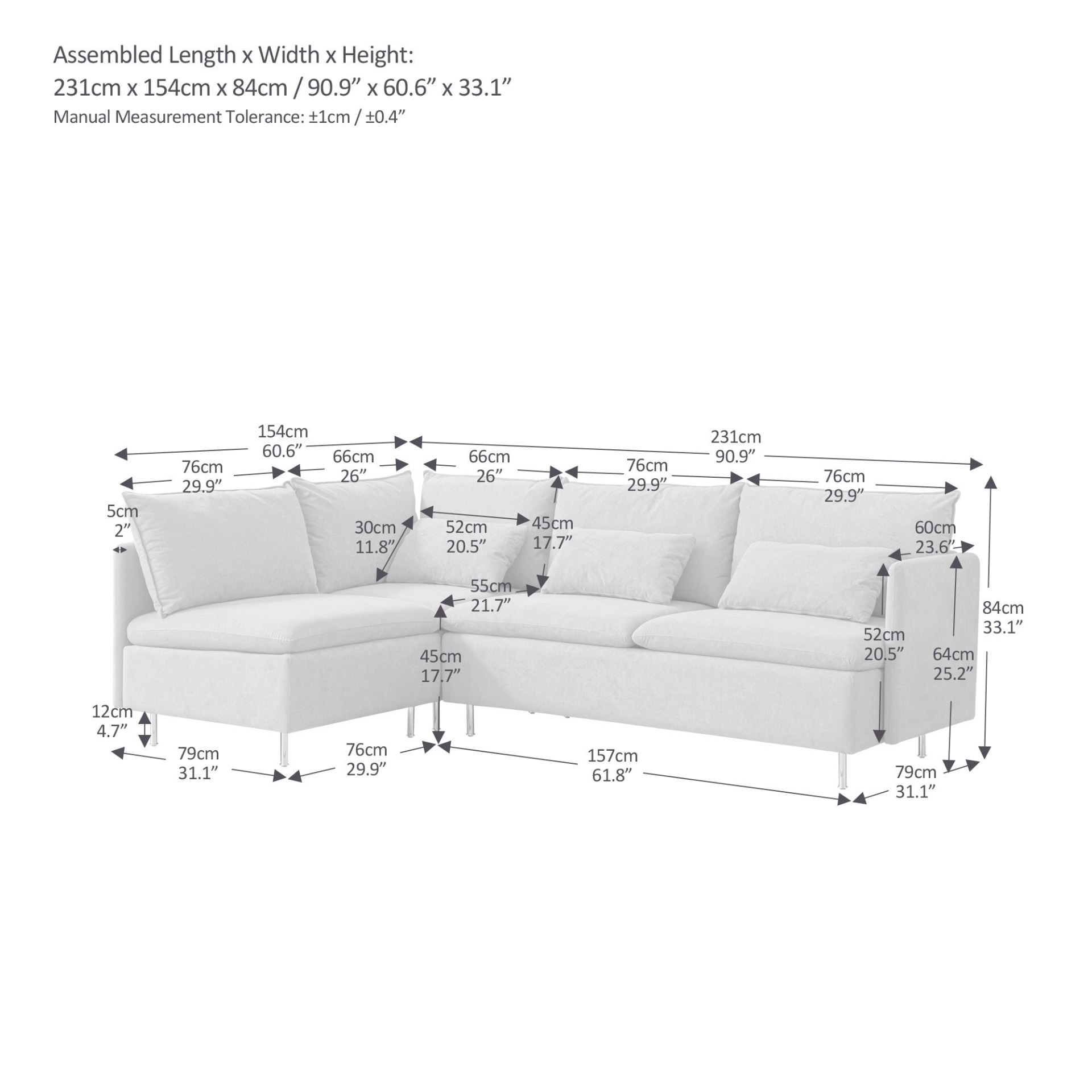 Sofa & Chair sets | Modular L-shaped Corner Sofa, Movable Chaise Facing Left/Right, Grey Cotton-Linen - 90.9 Inches | casafoyer.myshopify.com