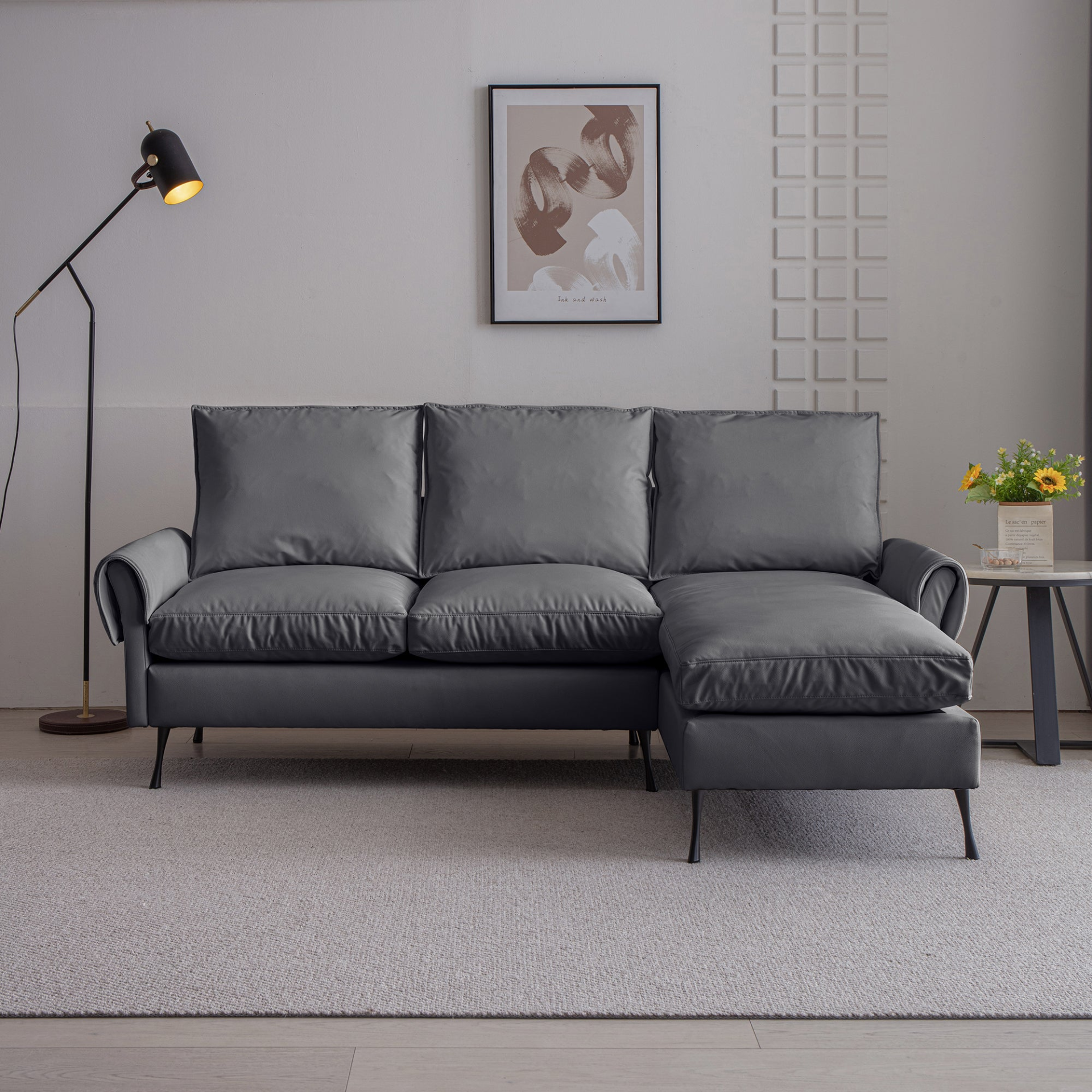 Sofa & Chair sets | Modern Sectional Technical leather L-Shaped Sofa Couch with Reversible Chaise Lounge | casafoyer.myshopify.com