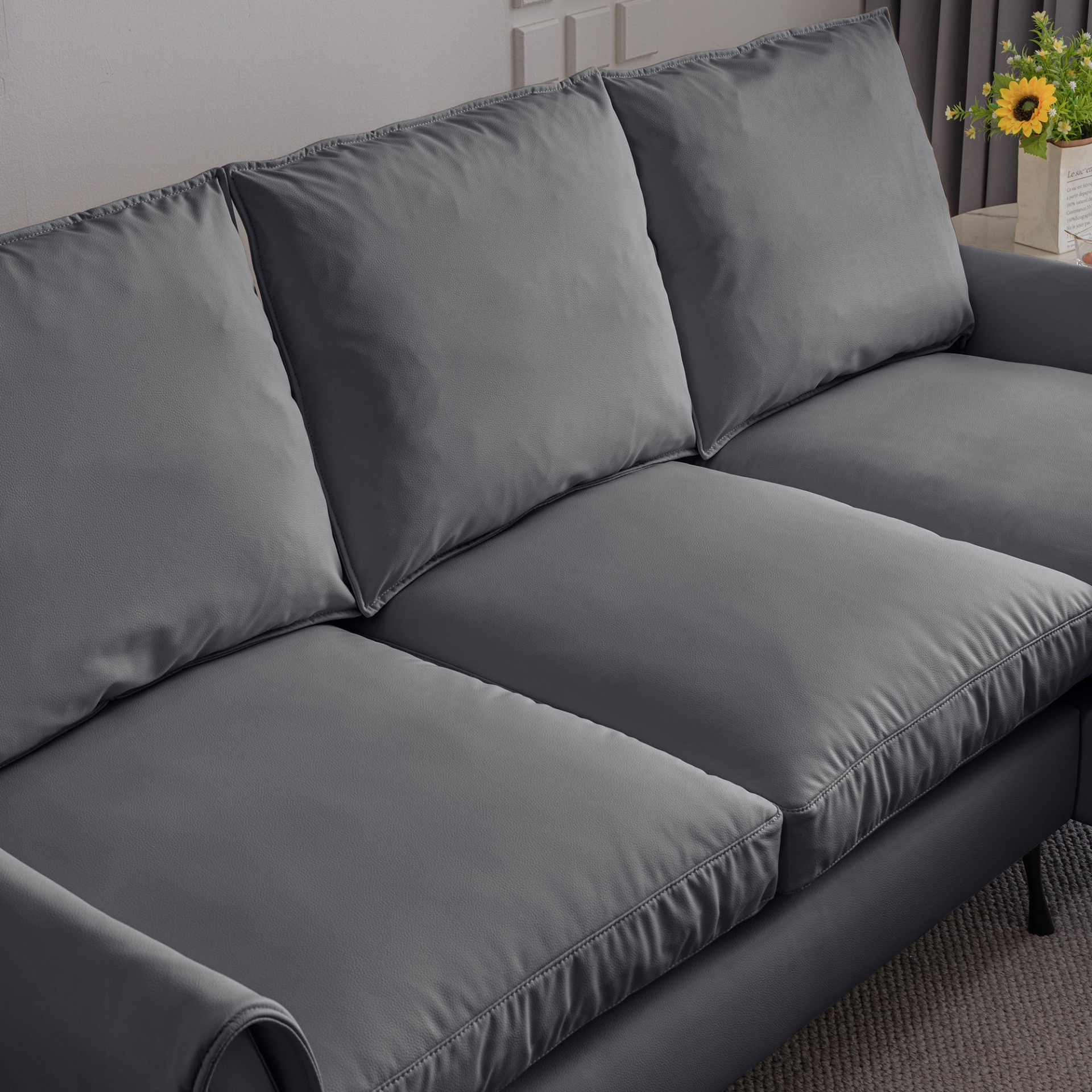 Sofa & Chair sets | Modern Sectional Technical leather L-Shaped Sofa Couch with Reversible Chaise Lounge | casafoyer.myshopify.com