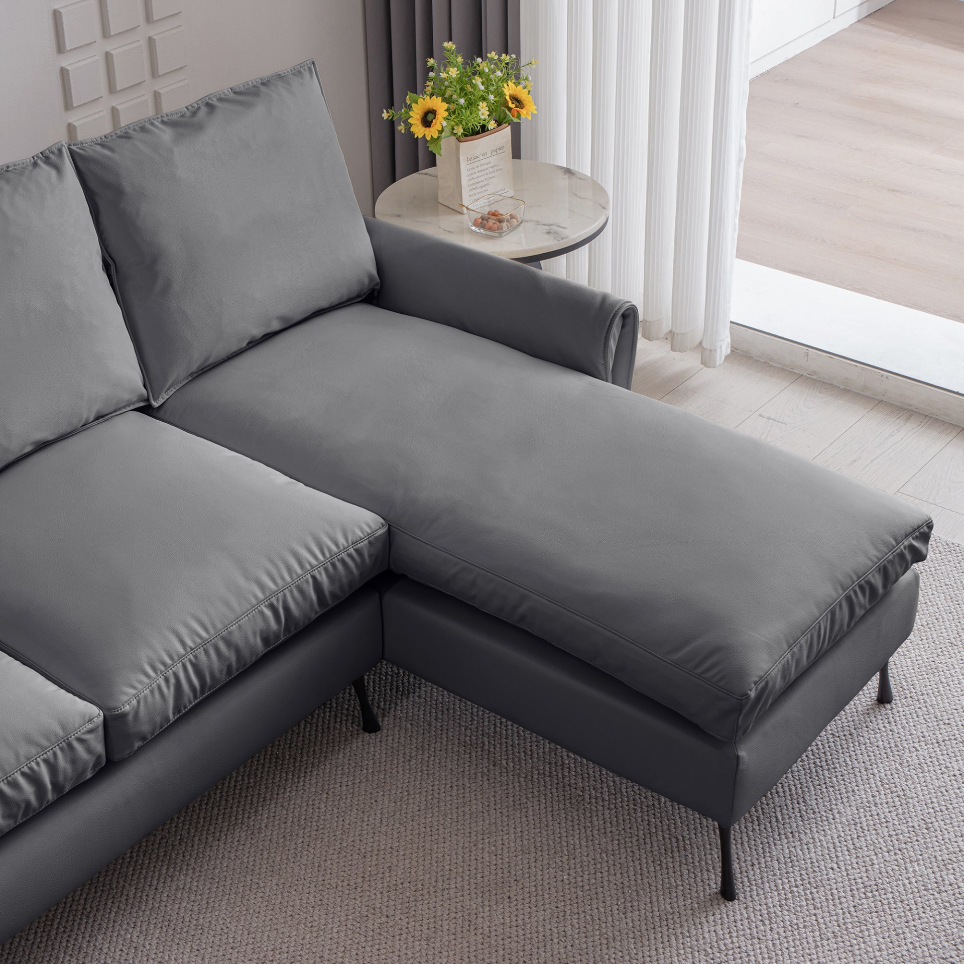 Sofa & Chair sets | Modern Sectional Technical leather L-Shaped Sofa Couch with Reversible Chaise Lounge | casafoyer.myshopify.com