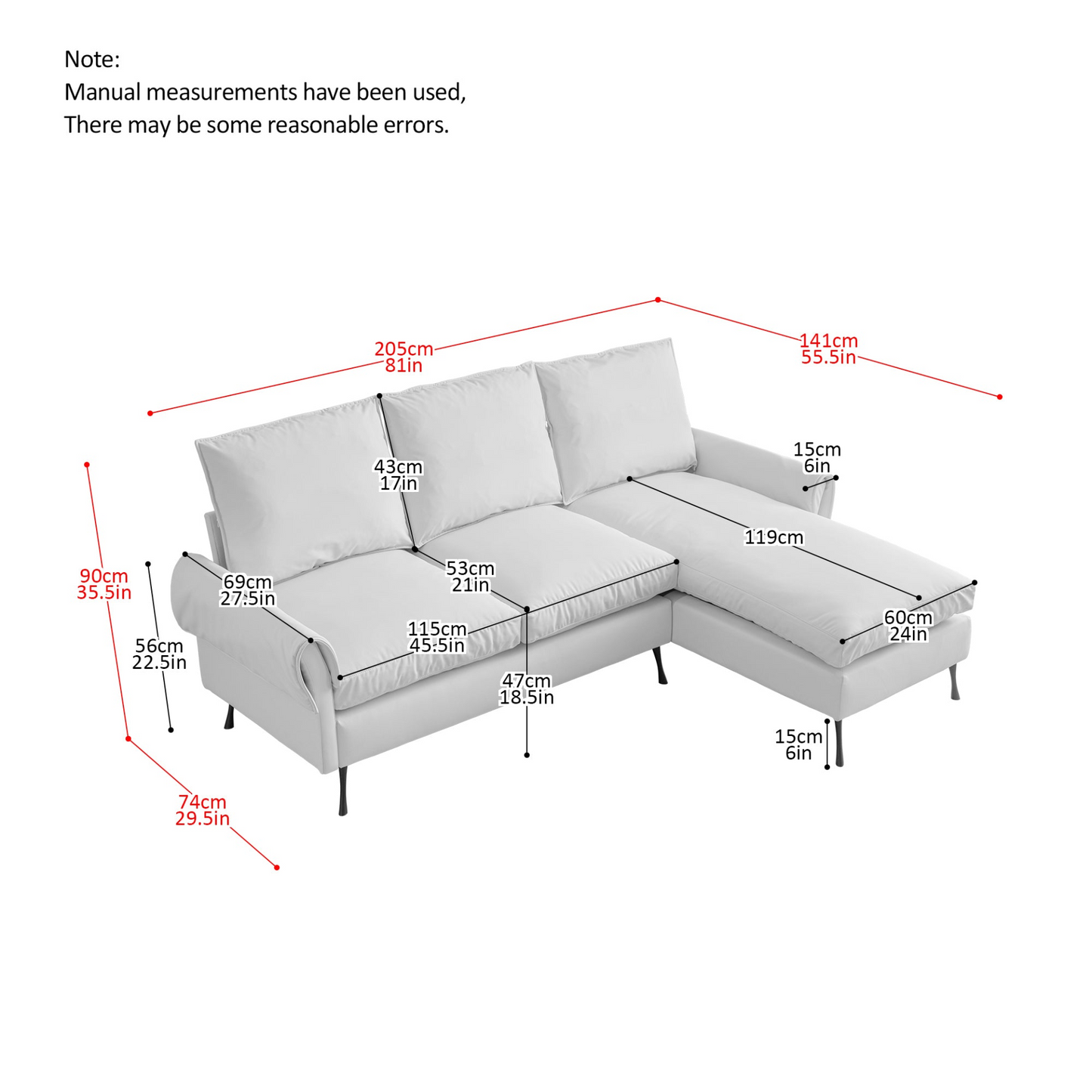 Sofa & Chair sets | Modern Sectional Technical leather L-Shaped Sofa Couch with Reversible Chaise Lounge | casafoyer.myshopify.com