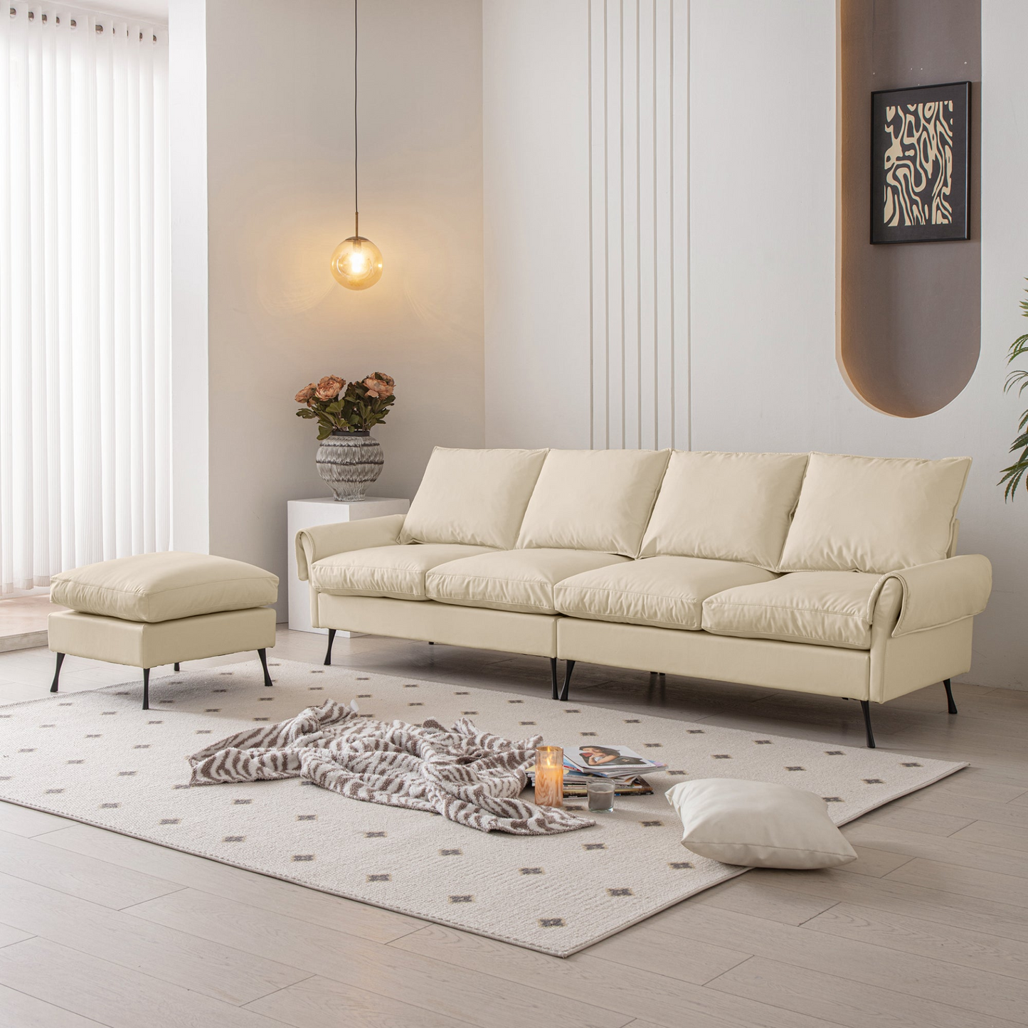 [product_type] | 104.5" Modern Sectional Technical leather L-Shaped Sofa Couch with Convertible Ottoman | casafoyer.myshopify.com