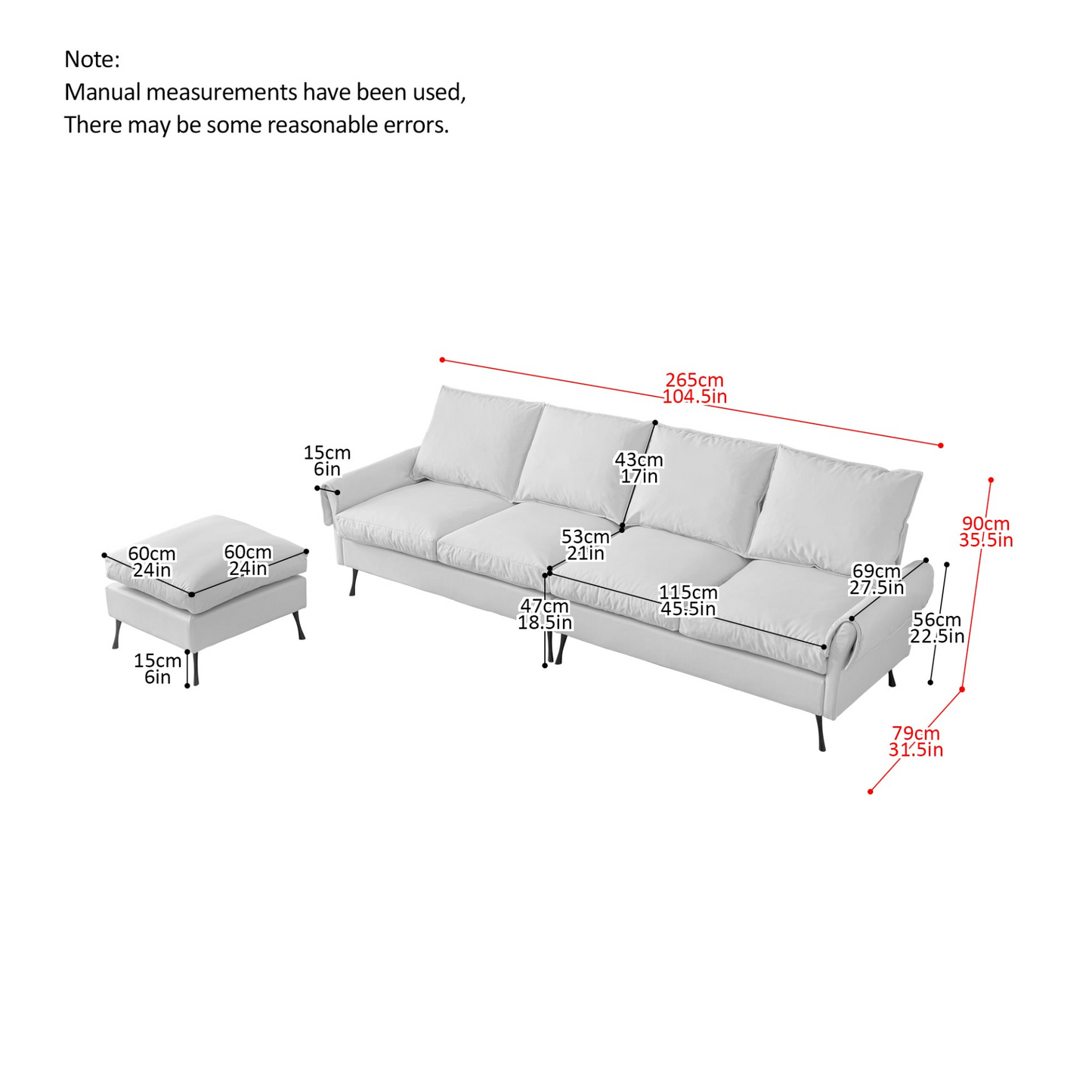 [product_type] | 104.5" Modern Sectional Technical leather L-Shaped Sofa Couch with Convertible Ottoman | casafoyer.myshopify.com