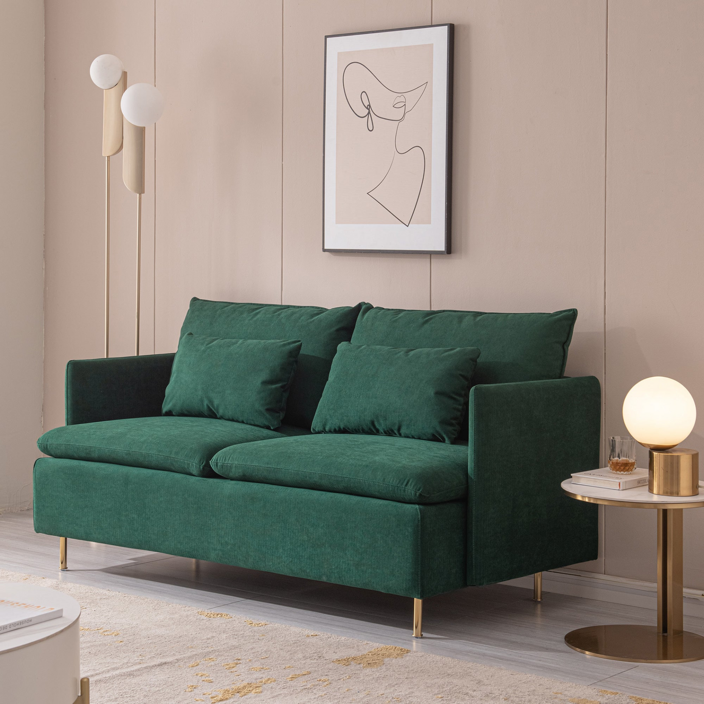 Sofa & Chair sets | Modern Upholstered Loveseat Sofa, Emerald Cotton Linen - 63.8" | casafoyer.myshopify.com