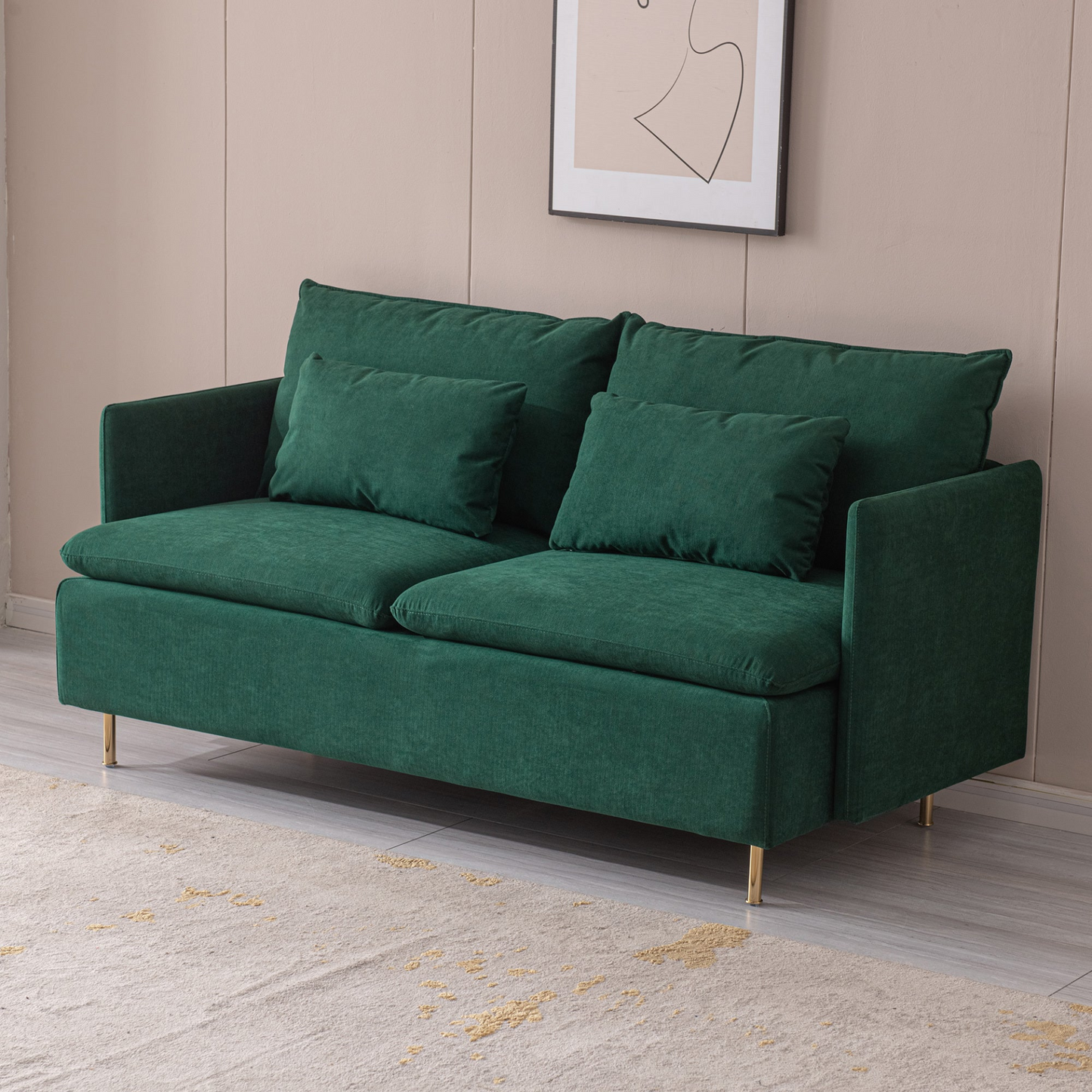 Sofa & Chair sets | Modern Upholstered Loveseat Sofa, Emerald Cotton Linen - 63.8" | casafoyer.myshopify.com