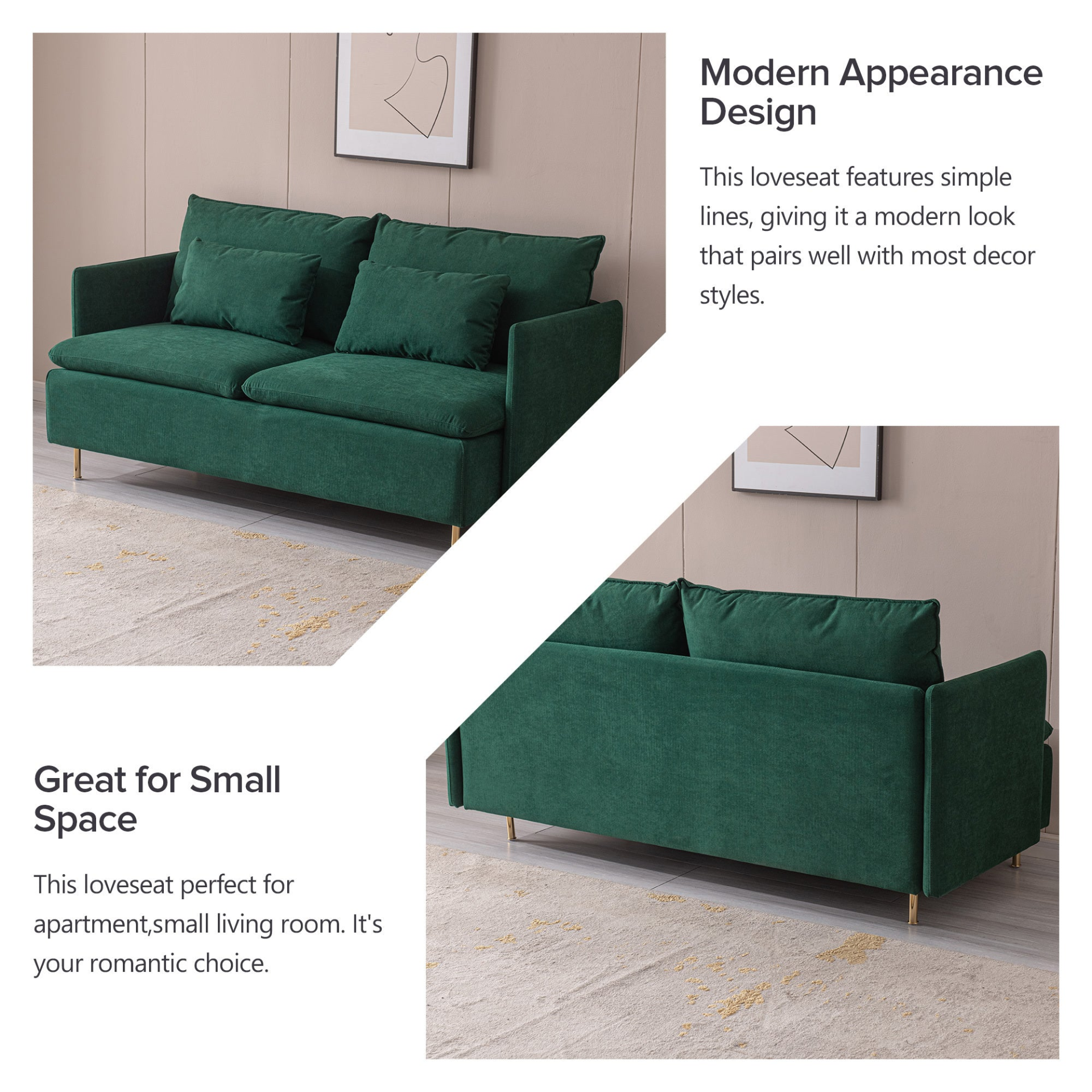 Sofa & Chair sets | Modern Upholstered Loveseat Sofa, Emerald Cotton Linen - 63.8" | casafoyer.myshopify.com