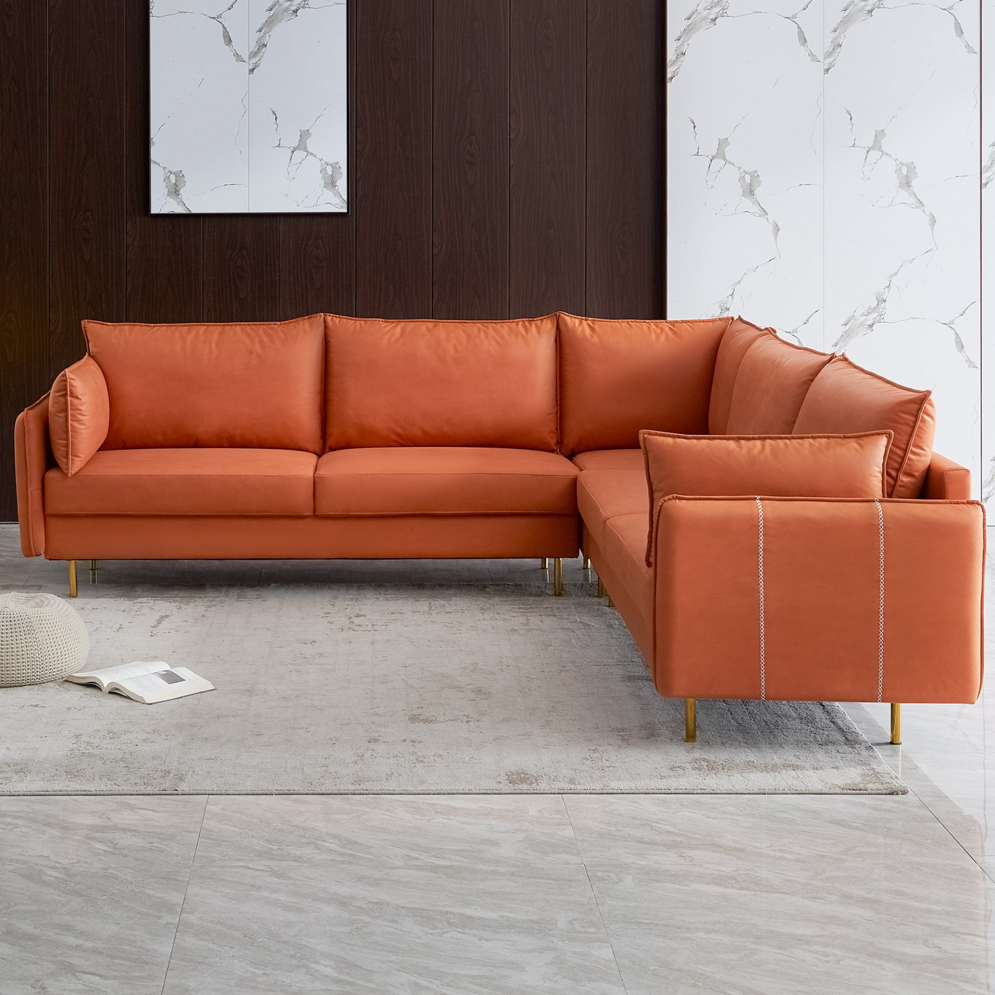 Sofa & Chair sets | L-Shaped Corner Sectional Technical leather Sofa-orange, 92.5*92.5'' | casafoyer.myshopify.com