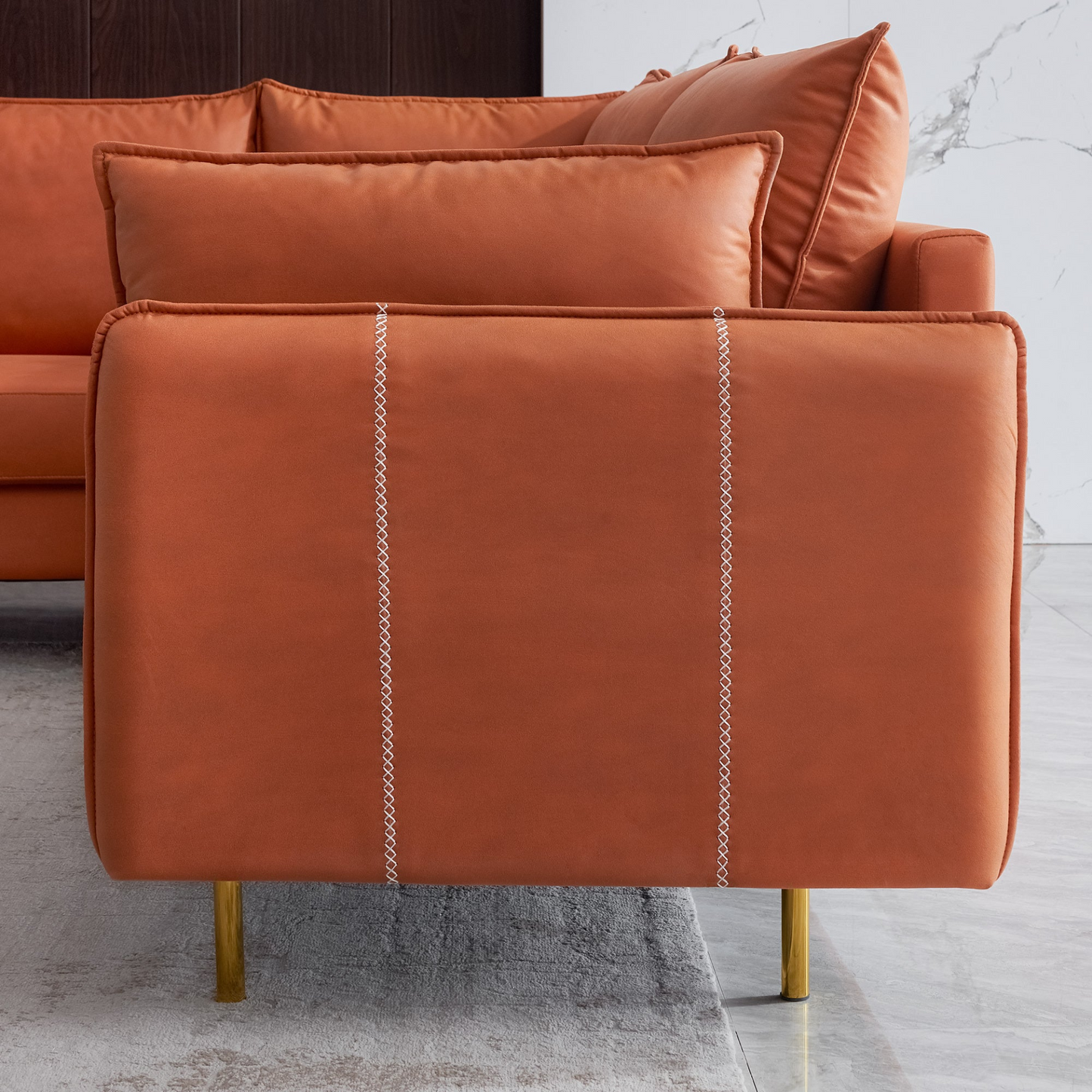 Sofa & Chair sets | L-Shaped Corner Sectional Technical leather Sofa-orange, 92.5*92.5'' | casafoyer.myshopify.com