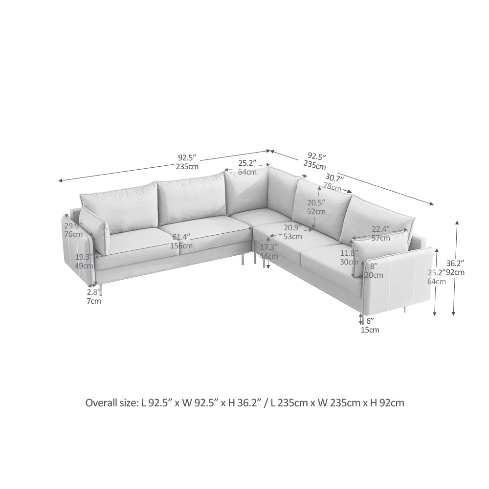 Sofa & Chair sets | L-Shaped Corner Sectional Technical leather Sofa-orange, 92.5*92.5'' | casafoyer.myshopify.com