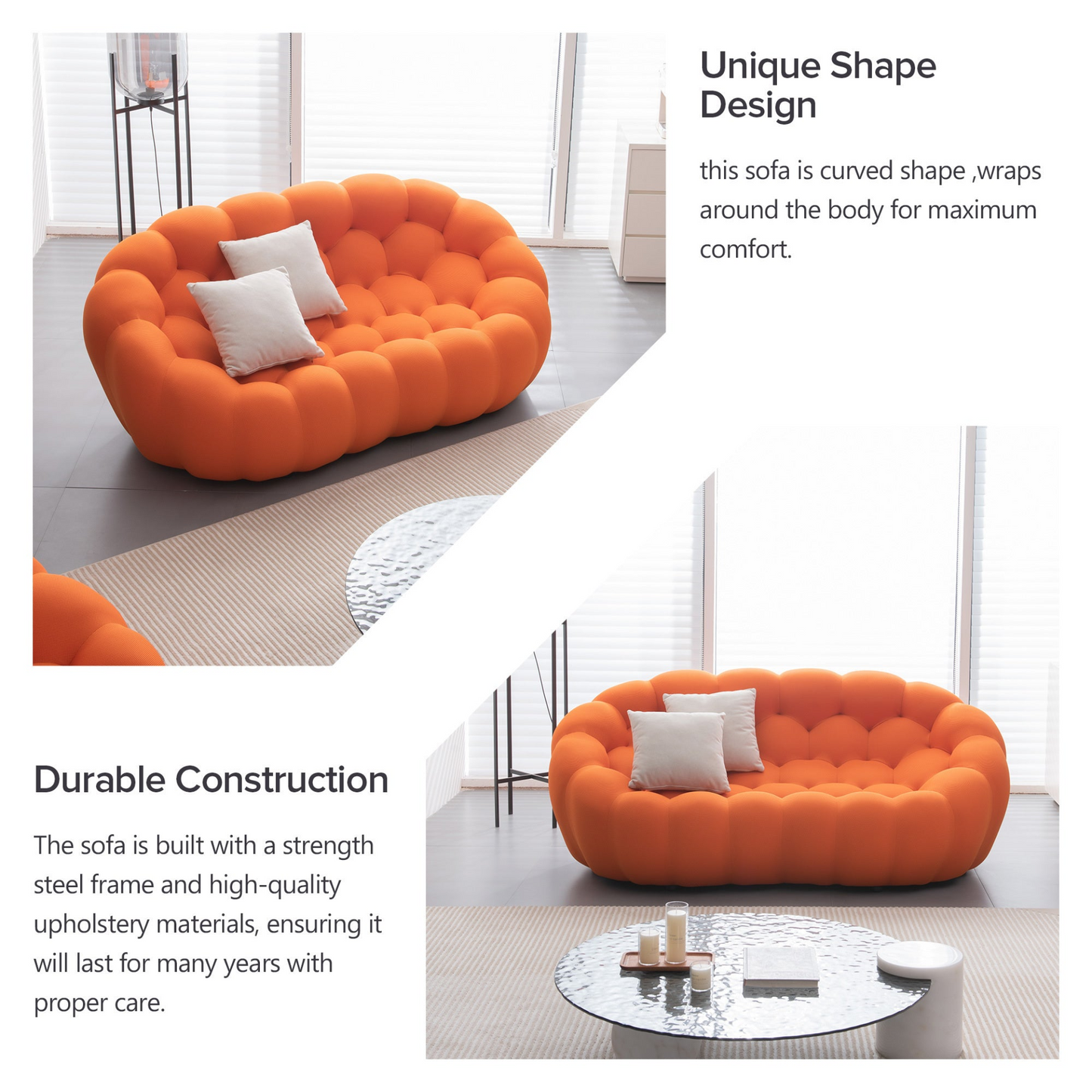 [product_type] | Modern Bubble Floor Couch for Living Room - Orange | Buy Online at Best Price | casafoyer.myshopify.com