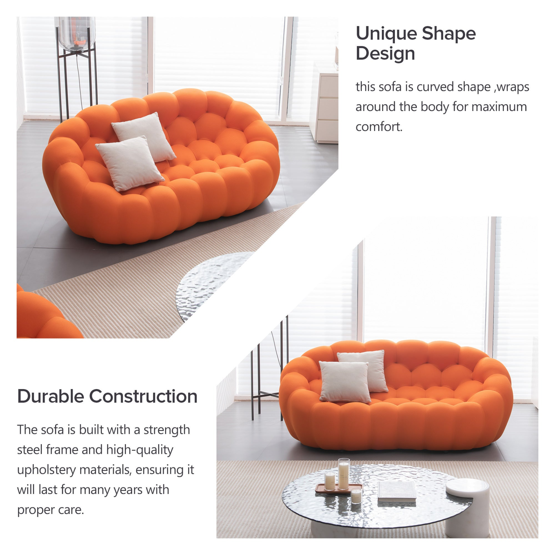 [product_type] | Modern Bubble Floor Couch for Living Room - Orange | Buy Online at Best Price | casafoyer.myshopify.com