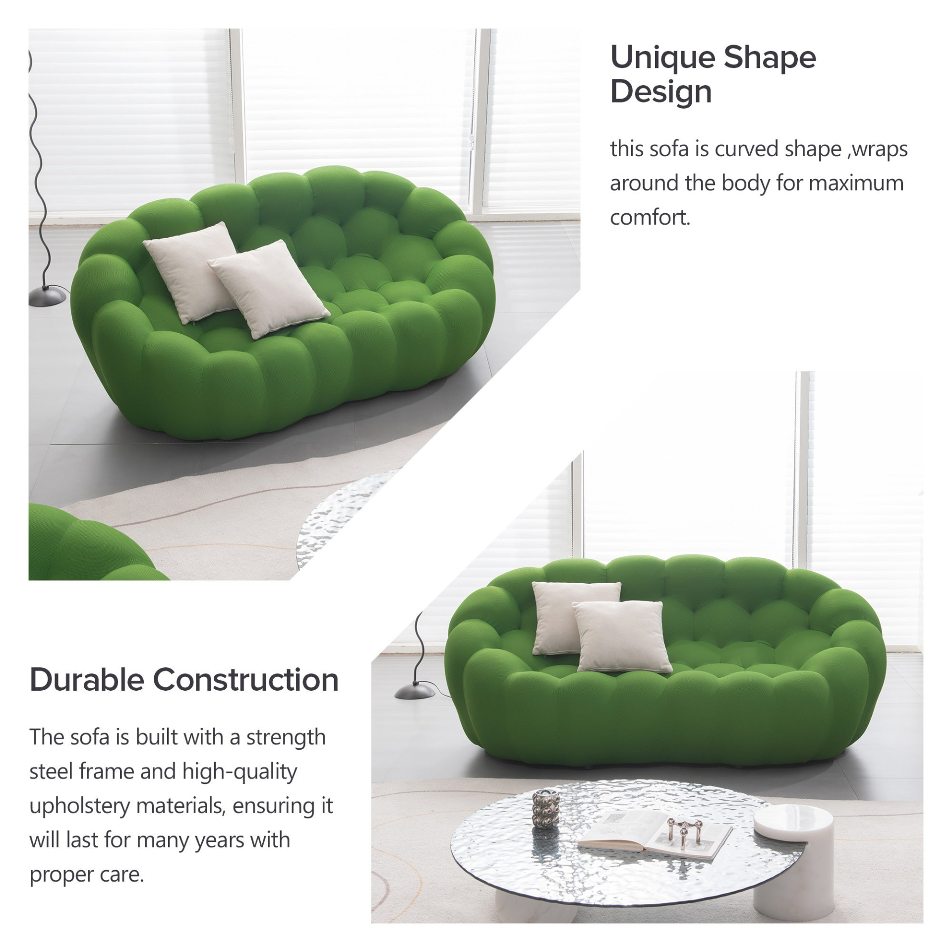 [product_type] | 74.8'' Modern Bubble Floor Couch for Living Room, Green | casafoyer.myshopify.com