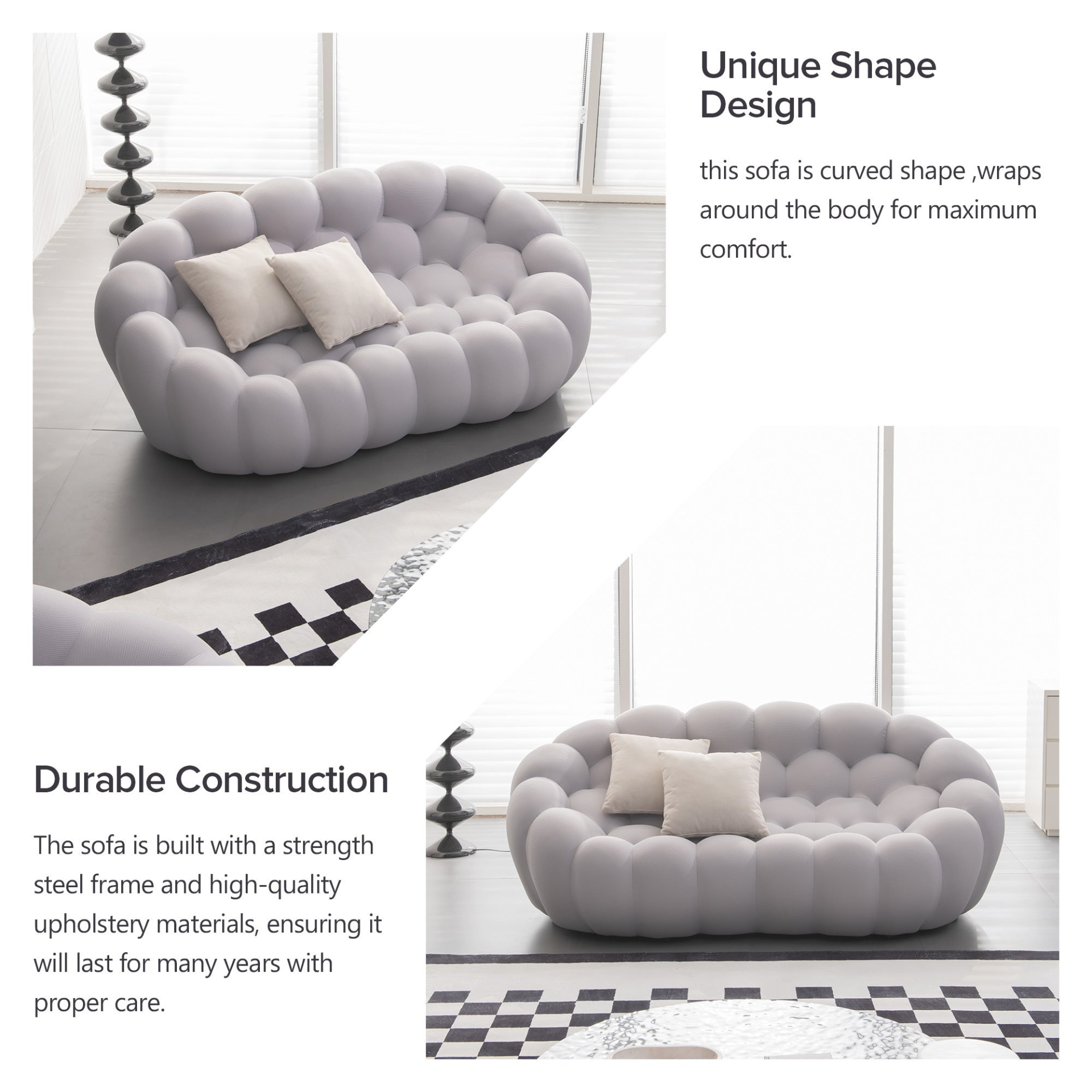 [product_type] | 74.8'' Modern Bubble Floor Couch for Living Room, Gray - Luxury and Comfort | casafoyer.myshopify.com