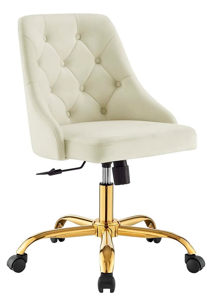 home office desk chairs | CasaFoyer Distinct Tufted Performance Velvet Office Chair | Glam Deco Style | Gold Accents | Comfortable Foam Padding | Swivel & Height Adjustment | Ivory | casafoyer.myshopify.com