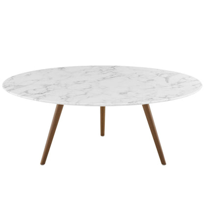 coffee tables | Ergode Lippa 40 Round Walnut Veneer Coffee Table | Timeless Design | Scratch-Resistant Finish | Tripod Base | Perfect for Living Room or Home Office | casafoyer.myshopify.com