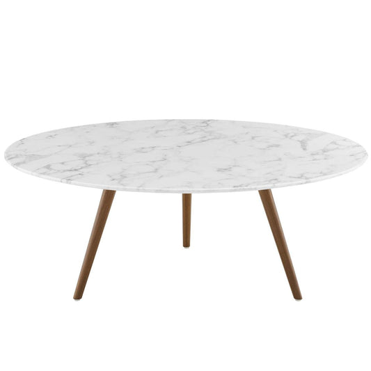 coffee tables | Ergode Lippa 40 Round Walnut Veneer Coffee Table | Timeless Design | Scratch-Resistant Finish | Tripod Base | Perfect for Living Room or Home Office | casafoyer.myshopify.com
