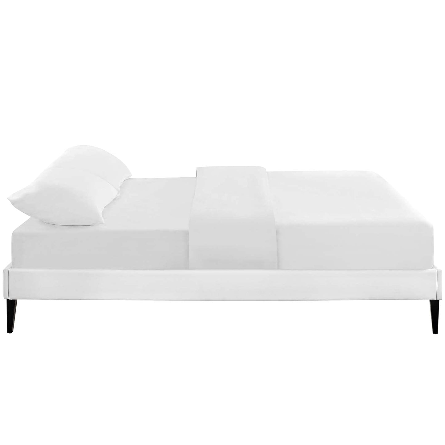 Bed | CasaFoyer  Tessie Platform Bed | Solid Wood Frame | Vinyl Upholstery | Tapered Legs | No Box Spring Needed | Queen Size | White | casafoyer.myshopify.com