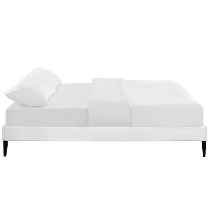 Bed | CasaFoyer  Tessie Platform Bed | Solid Wood Frame | Vinyl Upholstery | Tapered Legs | No Box Spring Needed | Queen Size | White | casafoyer.myshopify.com