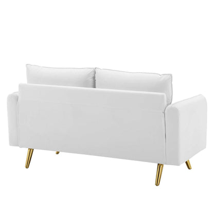 sofas | CasaFoyer Revive Upholstered Performance Velvet Loveseat | Comfortable Design | Stain-Resistant | Gold Legs | White | casafoyer.myshopify.com
