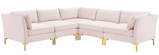 sofas | CasaFoyer Ardent Performance Velvet 5-Piece Sectional Sofa | Vintage Modern Glam Deco Design | Stain-Resistant Velvet | Comfortable with Foam Padding | Gold Metal Legs | Includes Corner & Armless Chairs | Pink | casafoyer.myshopify.com