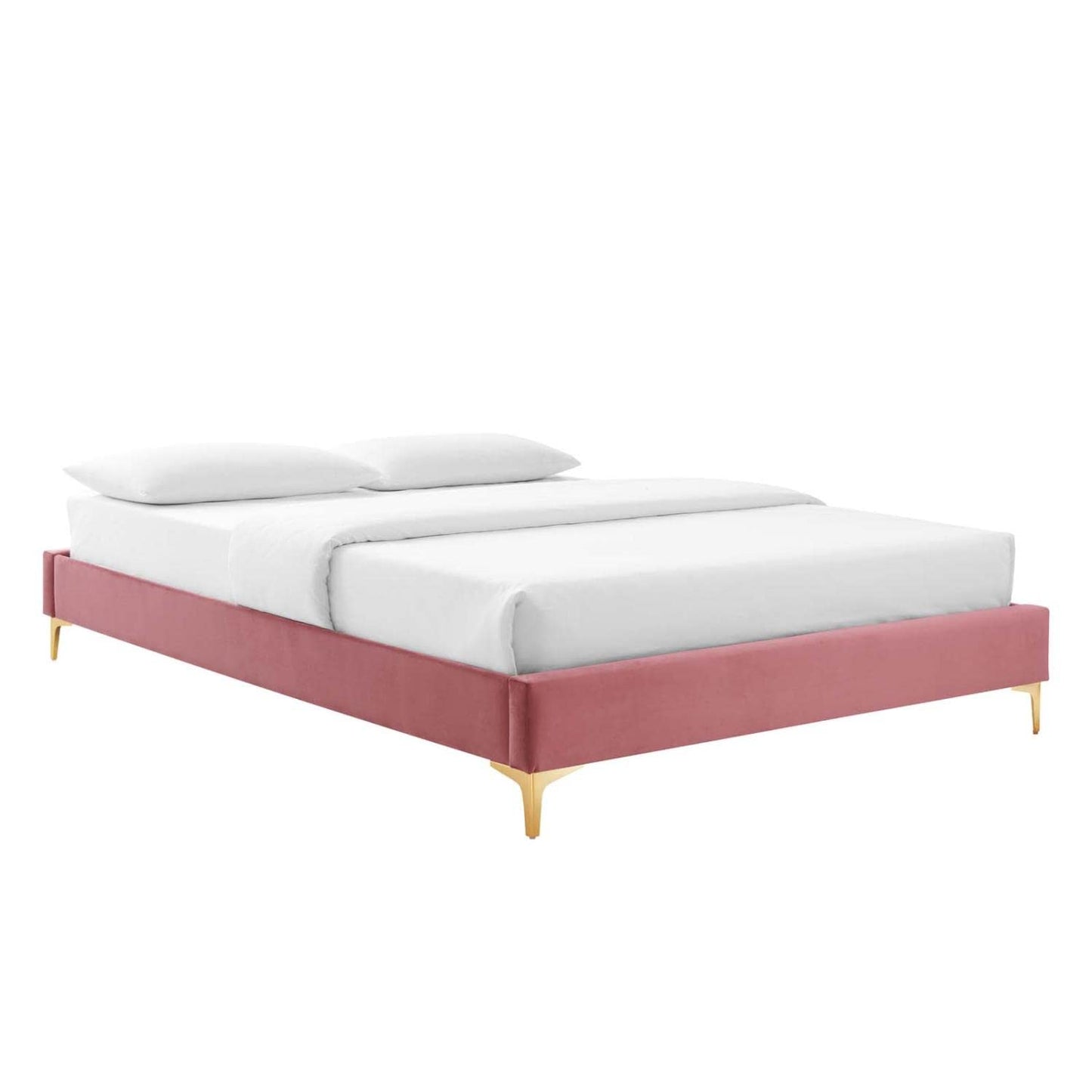 Bed | CasaFoyer Sutton Performance Velvet Full Bed Frame | Stain-Resistant | Durable | Wood Slat Support | Gold Metal Legs | Compatible with Headboard Styles | 800 lbs Weight Capacity | casafoyer.myshopify.com