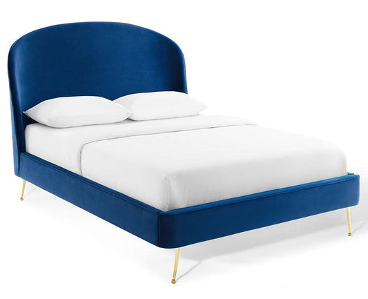 Bed | CasaFoyer Mira Queen Performance Velvet Upholstered Platform Bed | Bold Deco Style | Solid Pine Construction | Stain-Resistant Velvet Upholstery | Supports 1323 lbs | Compatible with Various Mattress Types | casafoyer.myshopify.com