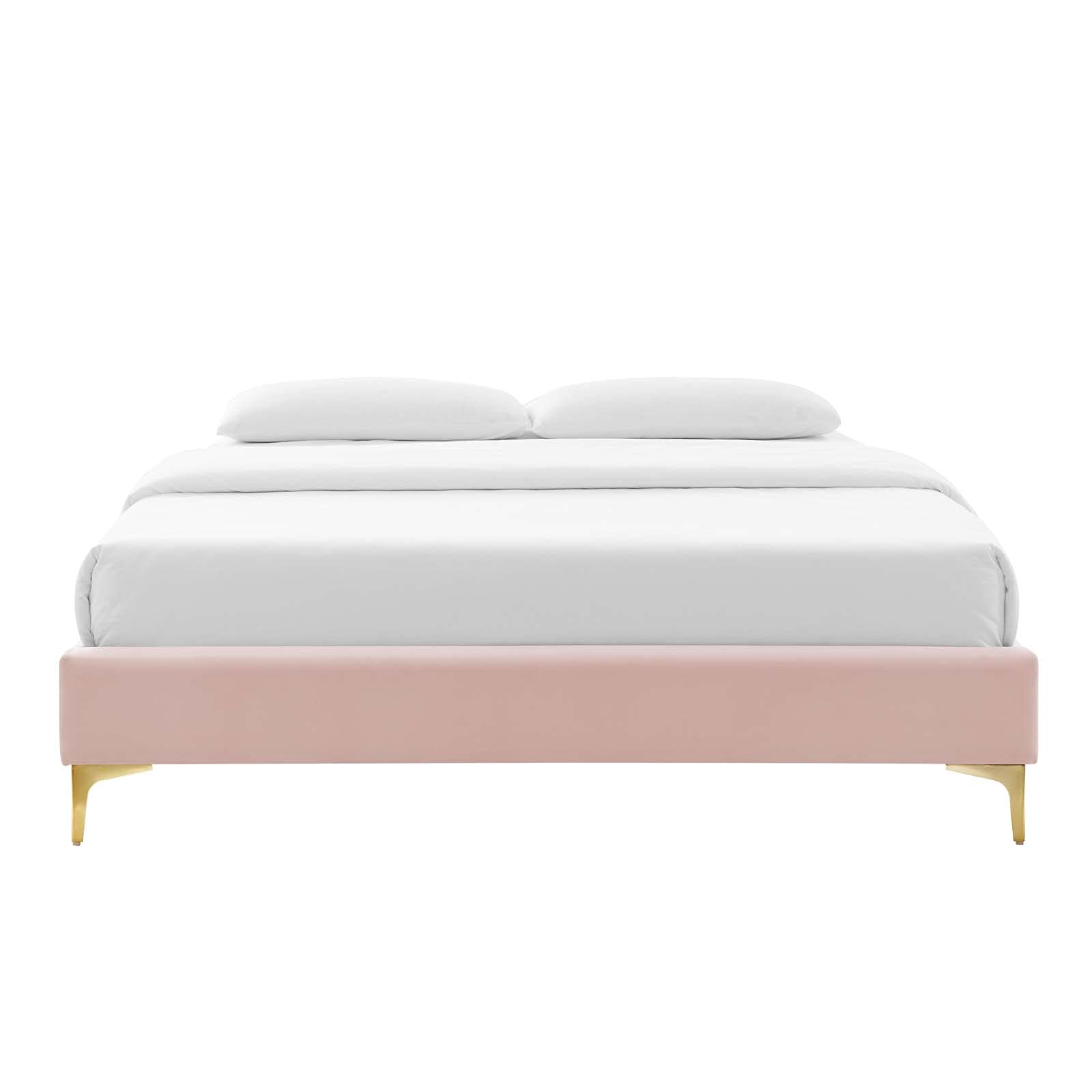 Bed | CasaFoyer Sutton Performance Velvet Full Bed Frame | Stain-Resistant Upholstery | Wood Slat Support | Gold Metal Legs | 800 lbs Weight Capacity | casafoyer.myshopify.com