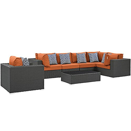 kitchen and dining room sets | CasaFoyer Sojourn Outdoor Patio Furniture Set | Sunbrella Cushions | Rattan Weave | UV Protection | Aluminum Frame | 7 Piece Sectional | casafoyer.myshopify.com