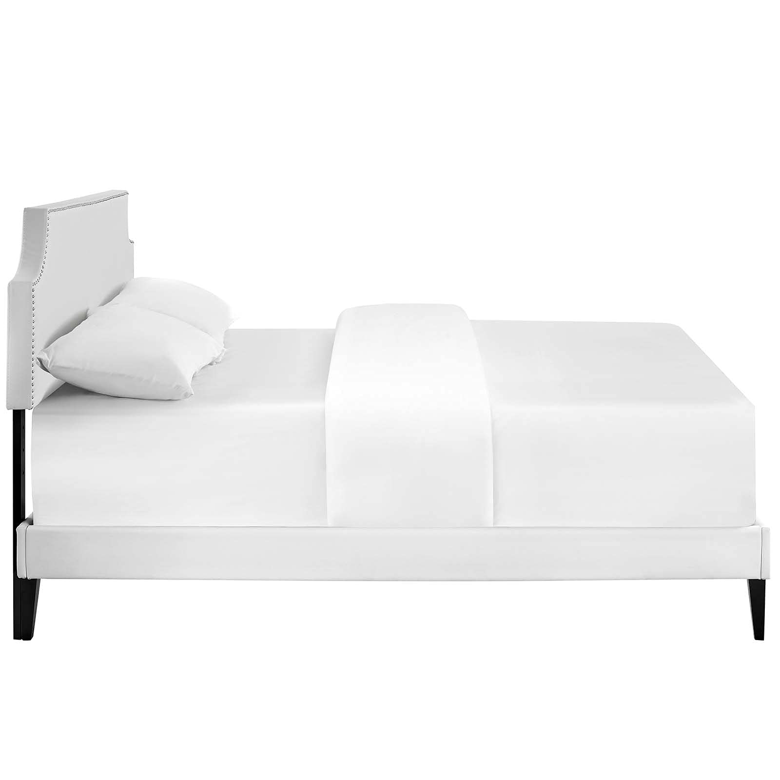 adjustable bed bases | CasaFoyer Corene Platform Bed | Solid Wood Frame | Vinyl Upholstery | Tapered Legs | No Box Spring Needed | Queen Size | Black | casafoyer.myshopify.com