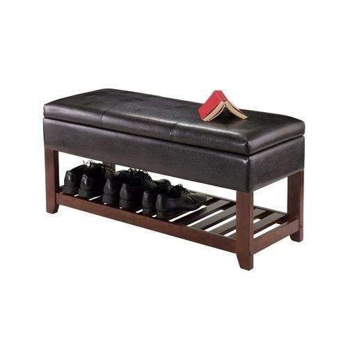 BENCH | Ergode Monza Storage Bench | Padded Seat | Ample Storage | PU Faux Leather | Shoe Shelf | Walnut Finish | 42.52W x 15.75D x 20.47H | casafoyer.myshopify.com