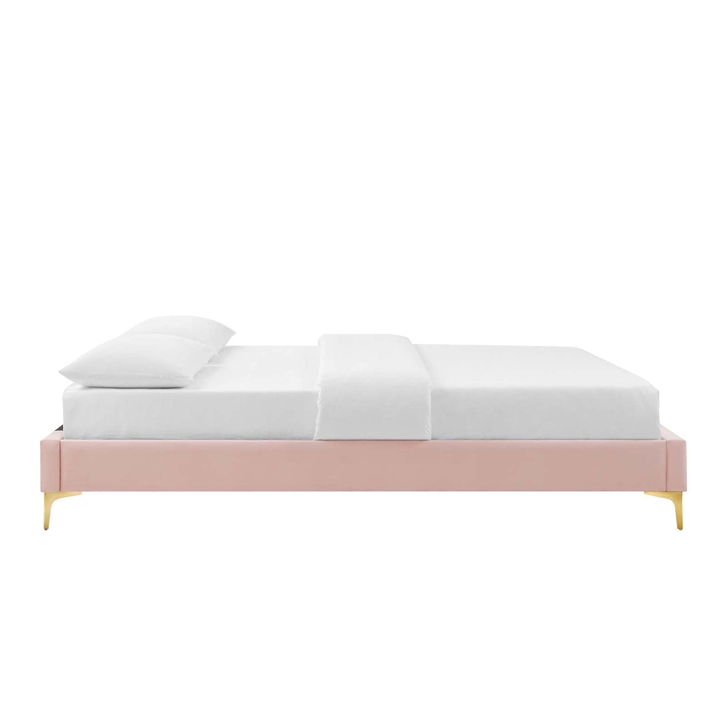 Bed | CasaFoyer Sutton Performance Velvet Full Bed Frame | Stain-Resistant Upholstery | Wood Slat Support | Gold Metal Legs | 800 lbs Weight Capacity | casafoyer.myshopify.com