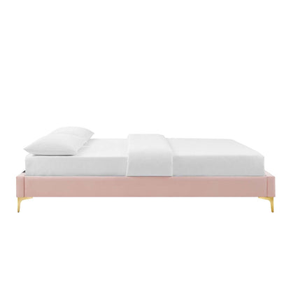 Bed | CasaFoyer Sutton Performance Velvet Full Bed Frame | Stain-Resistant Upholstery | Wood Slat Support | Gold Metal Legs | 800 lbs Weight Capacity | casafoyer.myshopify.com