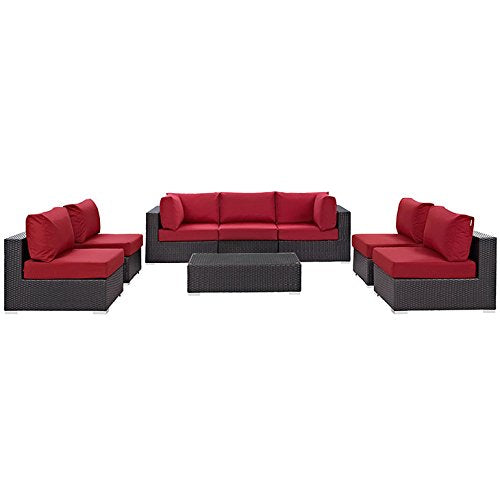 kitchen and dining room sets | CasaFoyer Convene Outdoor Sectional Set | Durable Rattan Weave | Weather-Resistant Cushions | 8-Piece Espresso Red Patio Furniture | casafoyer.myshopify.com