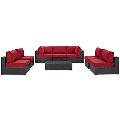 kitchen and dining room sets | CasaFoyer Convene Outdoor Sectional Set | Durable Rattan Weave | Weather-Resistant Cushions | 8-Piece Espresso Red Patio Furniture | casafoyer.myshopify.com