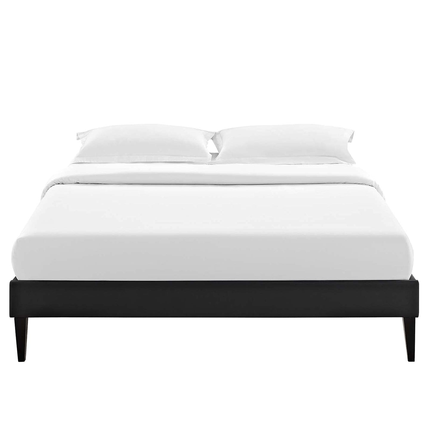 bed frames | CasaFoyer Tessie Platform Bed | Solid Wood Frame | Vinyl Upholstery | Tapered Legs | Queen Size | Black | casafoyer.myshopify.com