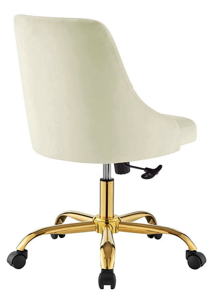 home office desk chairs | CasaFoyer Distinct Tufted Performance Velvet Office Chair | Glam Deco Style | Gold Accents | Comfortable Foam Padding | Swivel & Height Adjustment | Ivory | casafoyer.myshopify.com