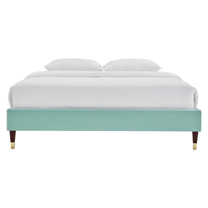Bed | CasaFoyer Harlow Performance Velvet Queen Bed Frame | Glamorous Art Deco Style | Stain-Resistant Velvet | Robust Structure | Compatible with Various Headboards | Mint | casafoyer.myshopify.com