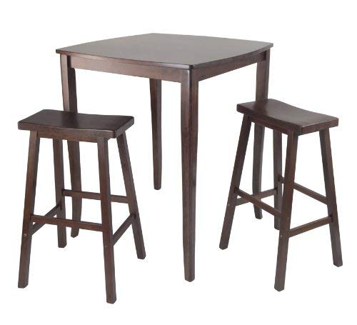 TABLE | CasaFoyer  Wood Inglewood High Table | Elegant & Versatile | Tapered Legs & Curved Profile | Walnut Finish | Fits Small Spaces | Accommodates 4 Guests | Easy Assembly | 33.86 W x 33.86 D x 38.9 H | casafoyer.myshopify.com