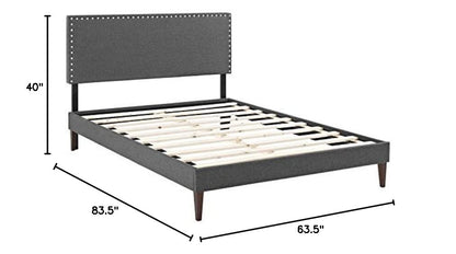 Bed | CasaFoyer Macie Platform Bed | Solid Wood Frame | Polyester Upholstery | Tapered Wood Legs | Memory Foam Mattress Compatible | Gray | casafoyer.myshopify.com