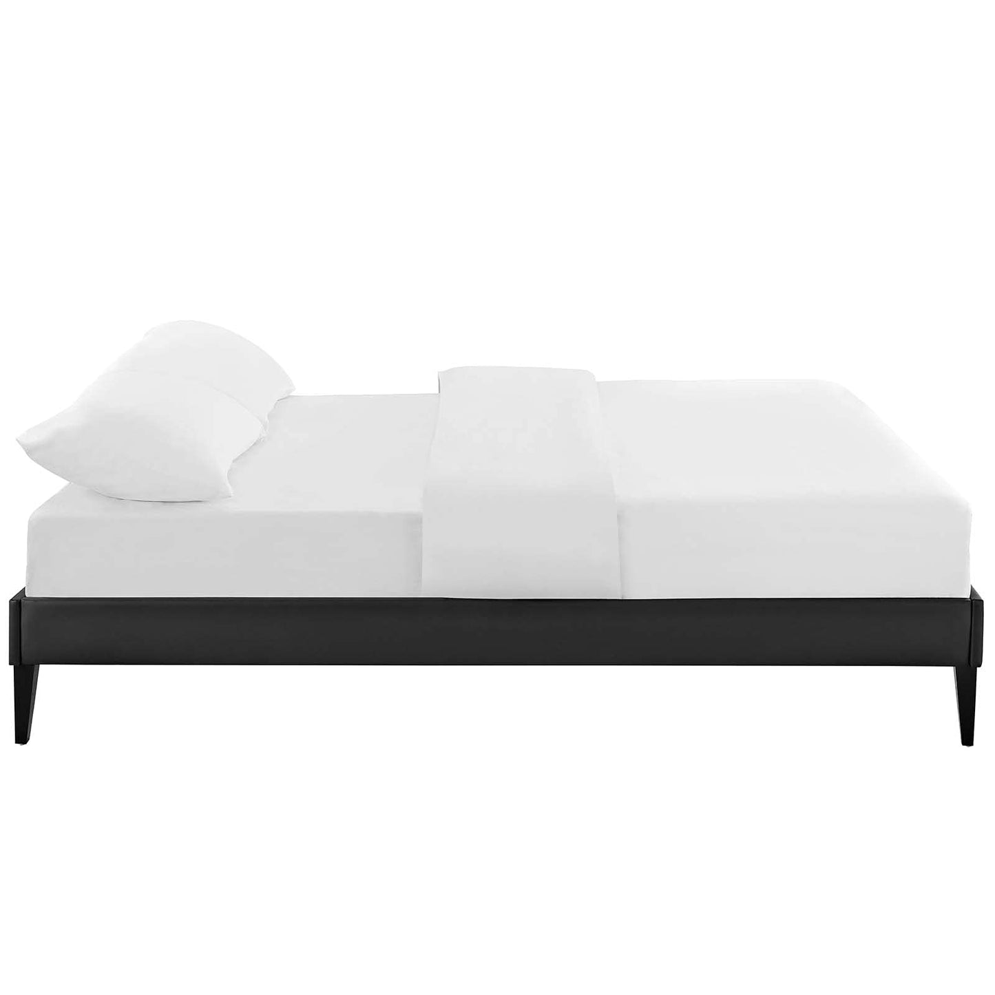 bed frames | CasaFoyer Tessie Platform Bed | Solid Wood Frame | Vinyl Upholstery | Tapered Legs | Queen Size | Black | casafoyer.myshopify.com