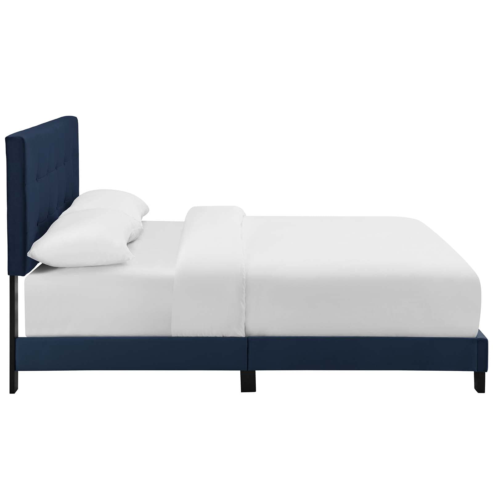 bed frames | CasaFoyer Amira Performance Velvet Full Platform Bed | Stain-Resistant Upholstered Base | Button-Tufted Headboard | Wood Frame | Non-Marking Legs | Accommodates Memory Foam, Spring, Latex, Hybrid Mattresses | 800 lbs Weight Capacity | Midnight Blue | casafoyer.myshopify.com