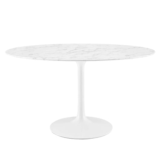 Dining Table | Lippa 54 Oval Artificial Marble Dining Table | Timeless Modern Design | Scratch Resistant Finish | Tapered Metal Base | casafoyer.myshopify.com
