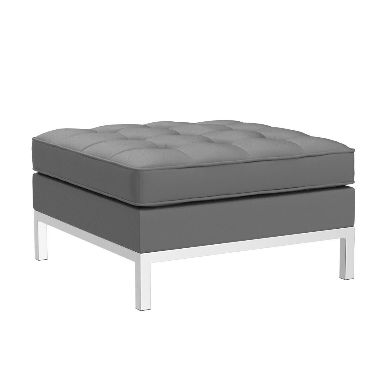 home office desk chairs | CasaFoyer Loft Tufted Button Faux Leather Ottoman | Timeless Design | Luxurious Upholstery | Stainless Steel Frame | Silver Legs | 300 lb Weight Capacity | casafoyer.myshopify.com