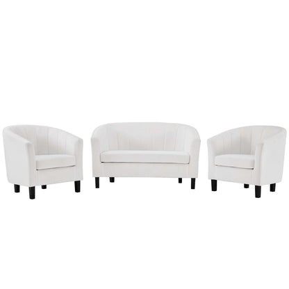 kitchen and dining room sets | CasaFoyer Prospect Performance Velvet Loveseat | 2 Armchair Set - Modern Twist on a Classic | Stain-Resistant Fabric | Elegant Channel Tufting | Comfortable & Stylish - White | casafoyer.myshopify.com
