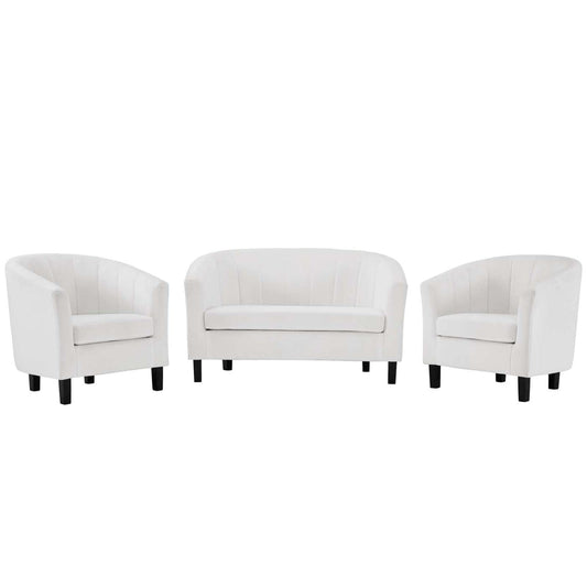 kitchen and dining room sets | CasaFoyer Prospect Performance Velvet Loveseat | 2 Armchair Set - Modern Twist on a Classic | Stain-Resistant Fabric | Elegant Channel Tufting | Comfortable & Stylish - White | casafoyer.myshopify.com