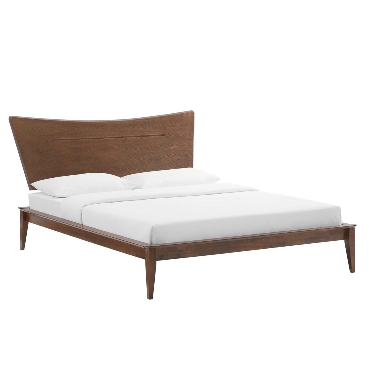 Bed | CasaFoyer Astra Wood Queen Platform Bed | Mid-Century Charm | Retro Headboard | Sturdy Construction | No Box Spring Needed | Walnut Finish | casafoyer.myshopify.com