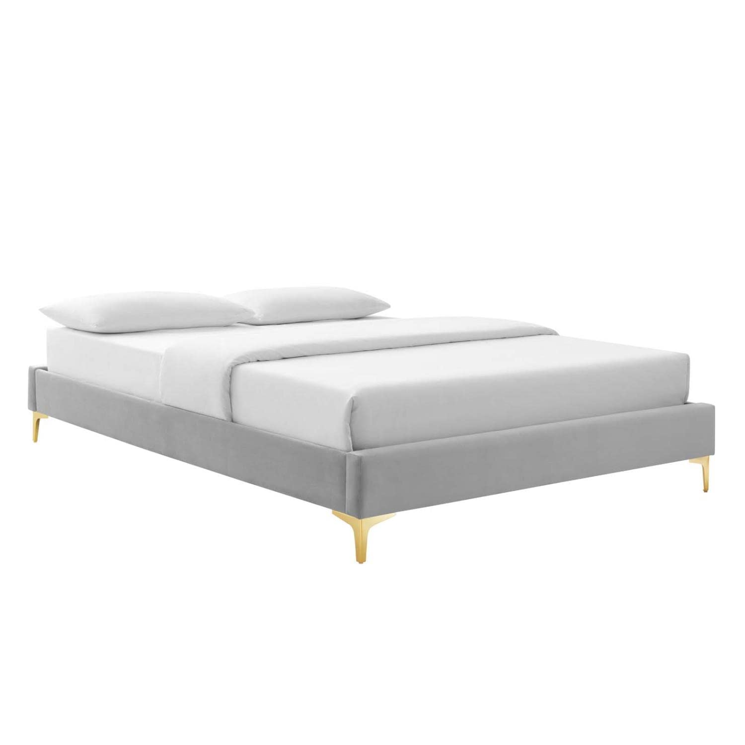 bed frames | CasaFoyer Sutton Performance Velvet Queen Bed Frame | Stain-Resistant | Durable | Supports Memory Foam, Innerspring, Latex, and Hybrid Mattresses | No Box Spring Needed | Gold Metal Legs | 800 lbs Weight Capacity | Assembly Required | casafoyer.myshopify.com
