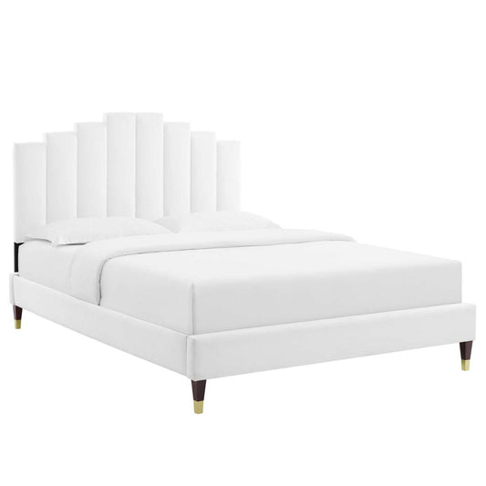 adjustable bed bases | CasaFoyer Elise Performance Velvet King Platform Bed | Glamorous Deco Style | Stain-Resistant Velvet Upholstery | Wood Legs with Gold Metal Sleeves | Supports Various Mattress Types | 800 lbs Weight Capacity | casafoyer.myshopify.com